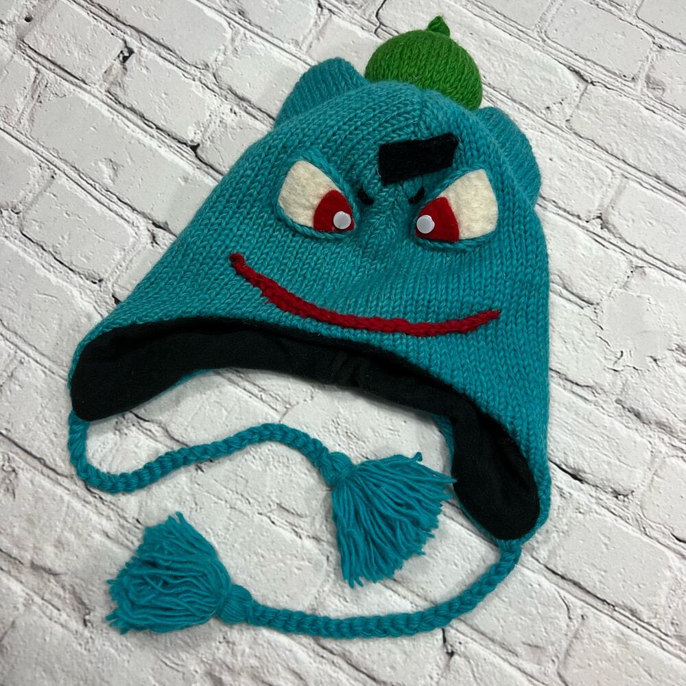 Handmade Pokemon Bulbasaur Venasaur Knit Crocheted trapper Hat kids
